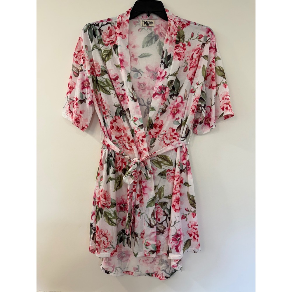 Show Me Your Mumu Pink Floral Robe One Size Short Sleeve Wrap Loungewear